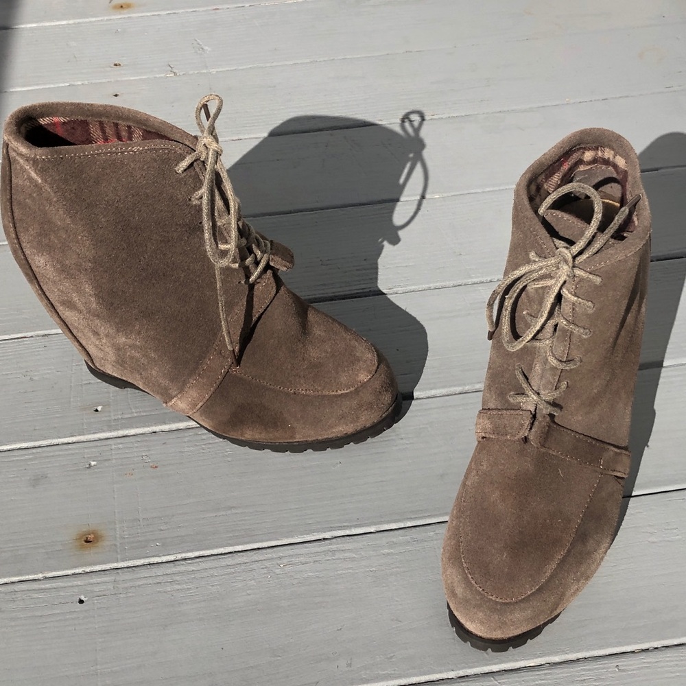 Aldo taupe Nubuck suede lace up wedge booties 7 - Picture 7 of 8